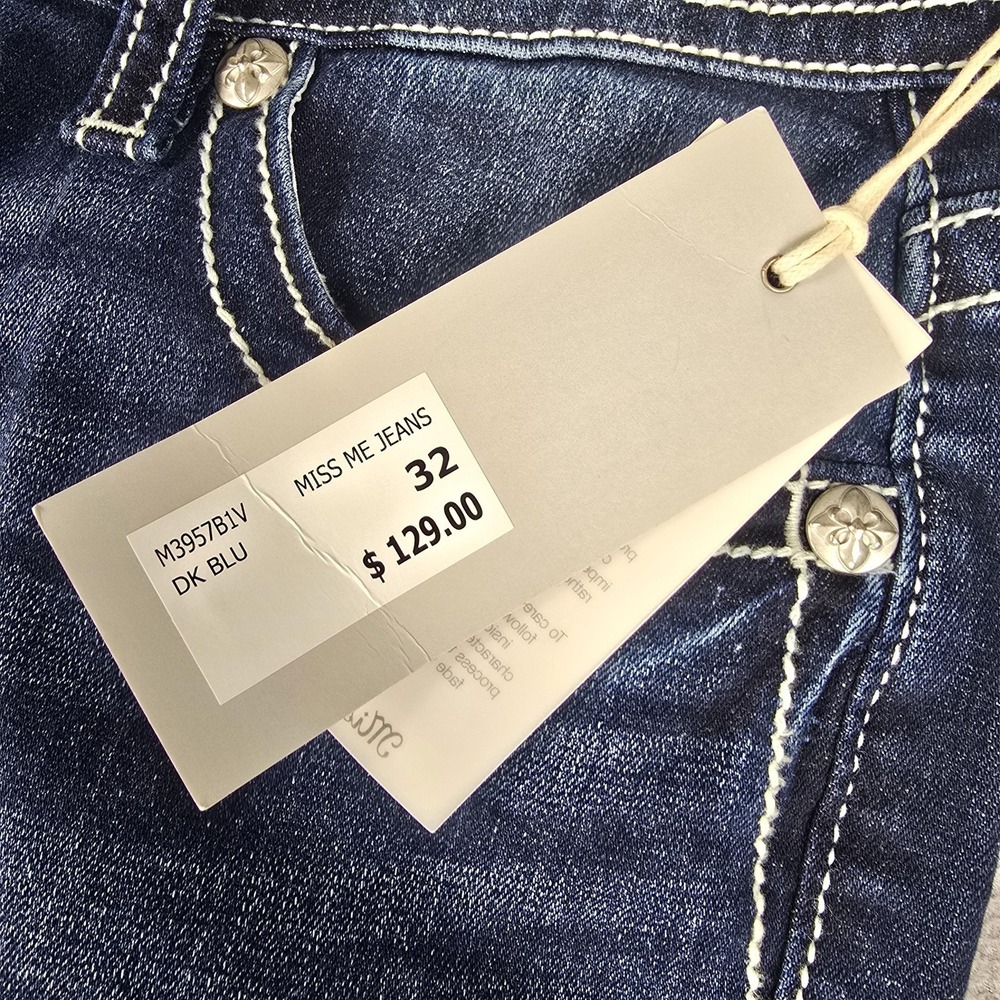 Miss Me Jeans Womens 32x32 Dark Wash Mid Rise Bootcut Embroidered Western NWT - Picture 8 of 15